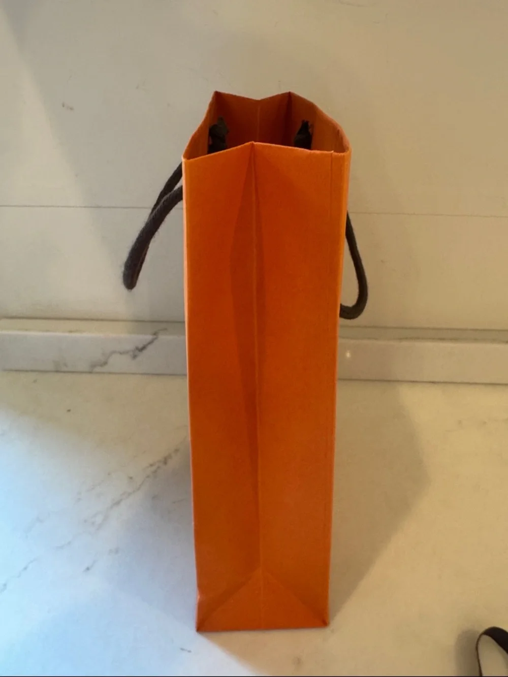 Hermes Orange Gift Bag with Brown ribbon and card  8.5x11.5x3